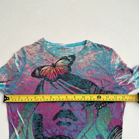 GO Jeans Los Angeles multicolor butterfly print burnout long sleeve t-shirt - Picture 8 of 10